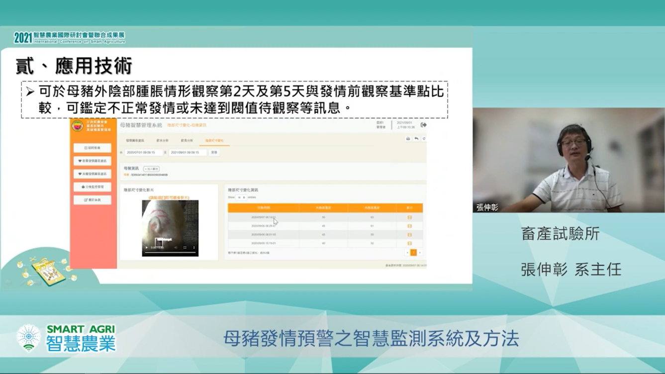 Figure 3. Dr. Chang Shen-Chang from the Livestock Research Institute introduces the intelligent sow estrus monitoring system.